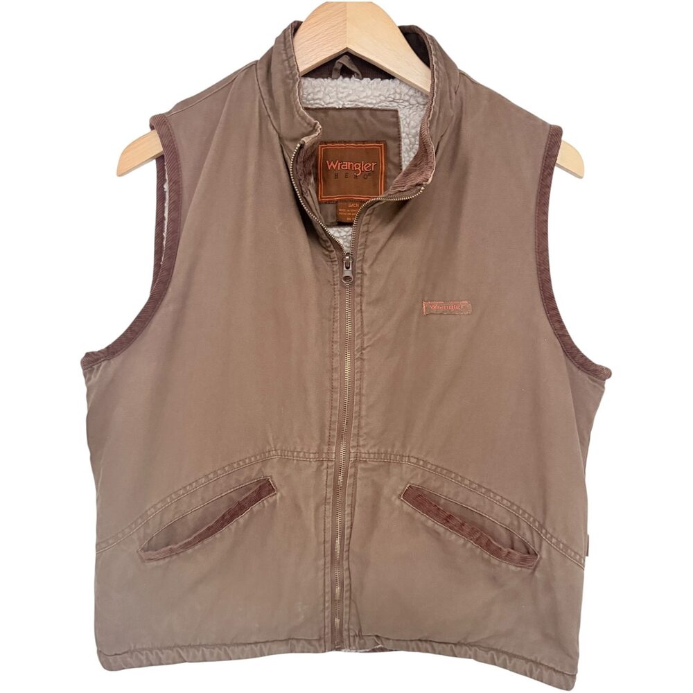 Wrangler Hero Sherpa Lined Workwear Vest Men's S Brown Cotton